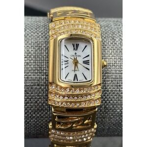 Croton Quartz Watch 23k Gold Plated Rhinestone Crystal Encrusted Needs Battery